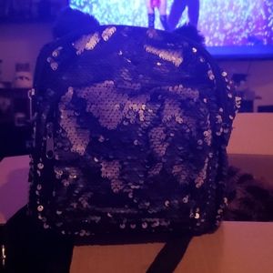 Black and Silver Sequin Mini Bag w/ Cat Ears